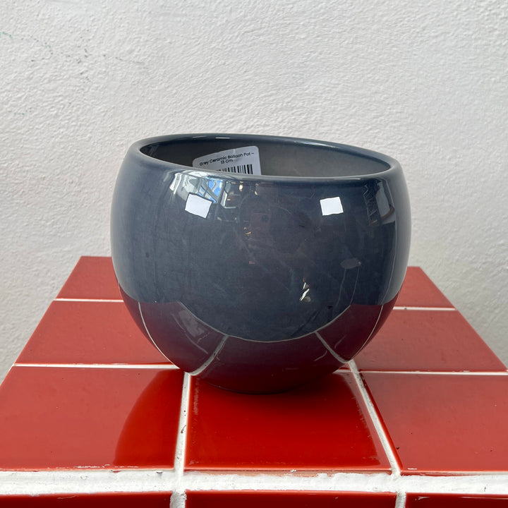 Grey Ceramic Balloon Pot – 13 cm