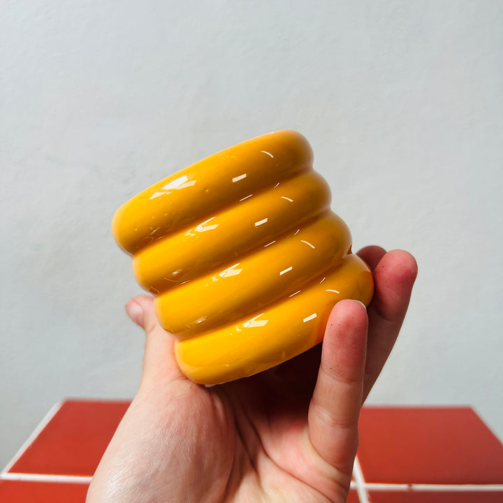 Orange Ribbed Ceramic Pot
