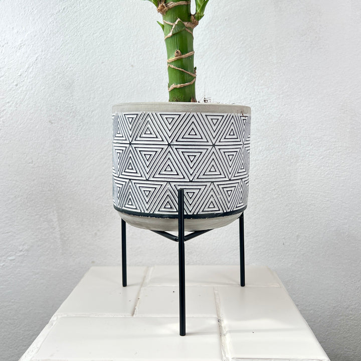 Black & White Geometric Ceramic Pot with Stand – 14 × 12cm (Pattern Variants)