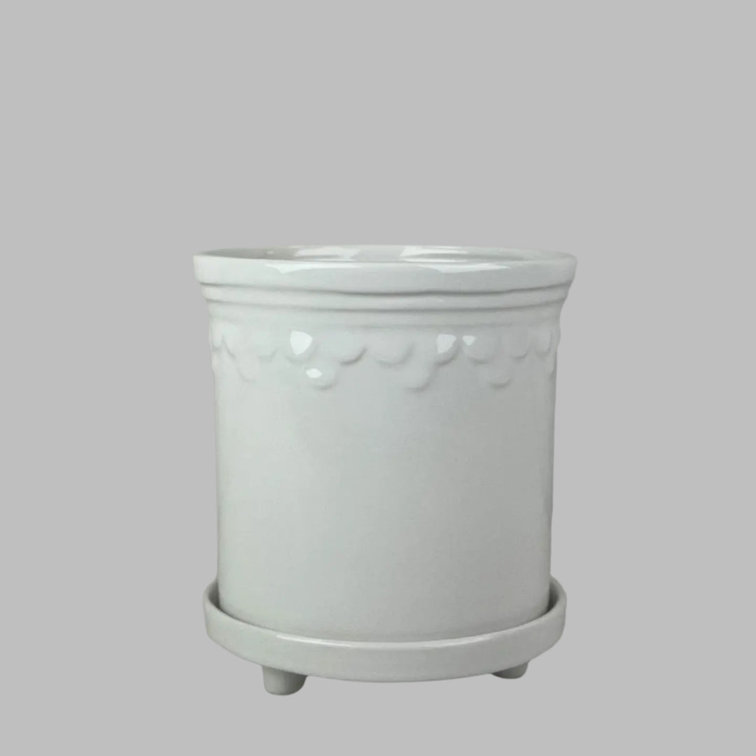 White Scallop Pot with Saucer