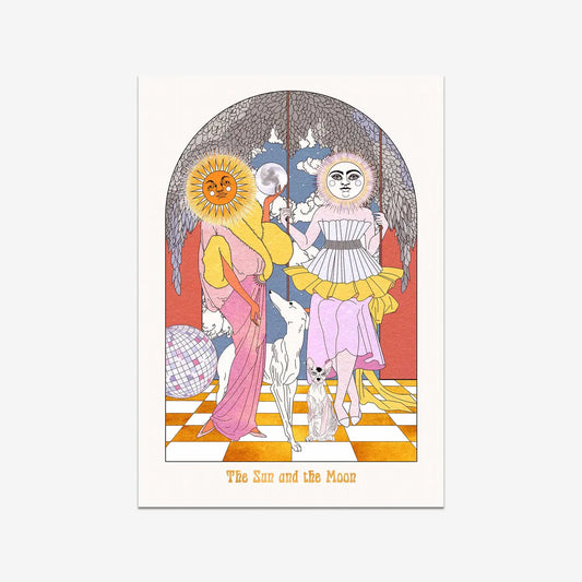 The Sun and the Moon Celestial Boho Style Tarot Art Print