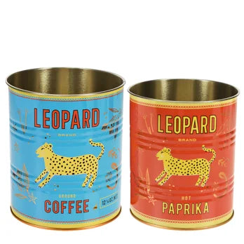 Leopard medium retro storage tins, set of two