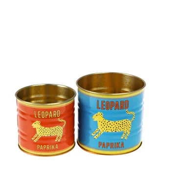 Leopard mini retro storage tins, set of two