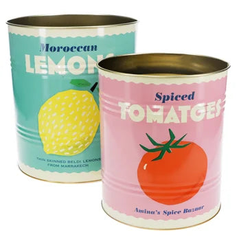 Lemon & Tomato xl retro storage tins, set of two