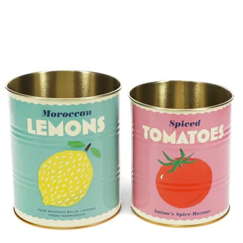 Lemon & Tomato medium retro storage tins, set of two