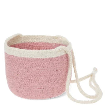 Pink Jute hanging storage basket