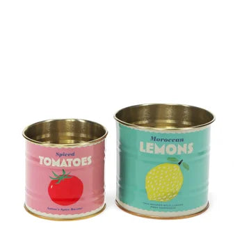 Lemon & Tomato mini retro storage tins, set of two