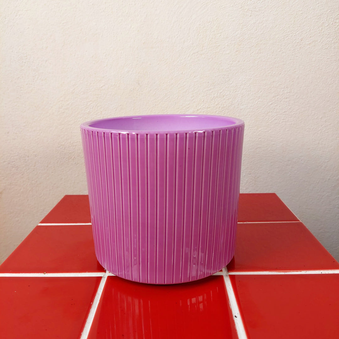 Era Ribbed Ceramic Pot – Pink / Lilac / Mustard | D13.5 × H12.5 cm