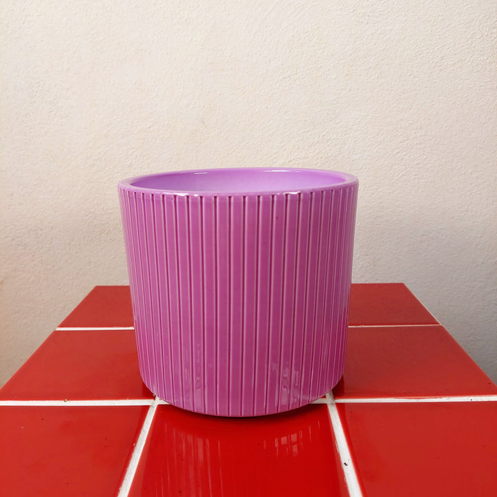 Era Ribbed Ceramic Pot – Pink / Lilac / Mustard | D13.5 × H12.5 cm