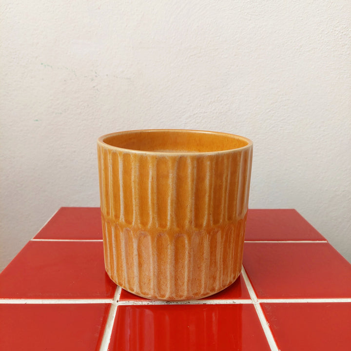 Orange Embossed Glazed Pot