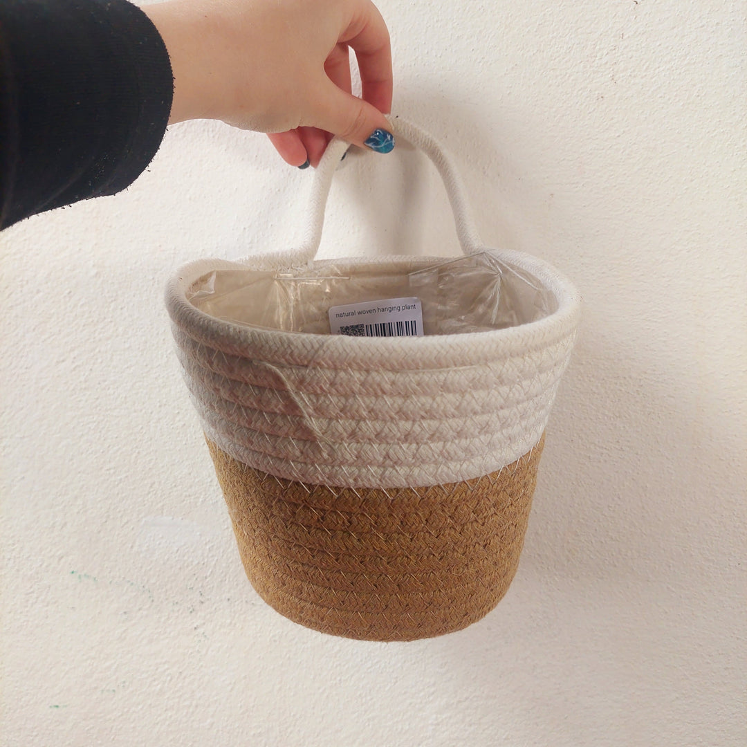 Natural Woven Hanging Plant Basket 17cm | Rope Indoor Planter UK