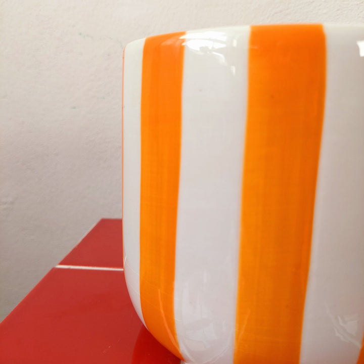 Orange and White Striped Ceramic Planter 13cm