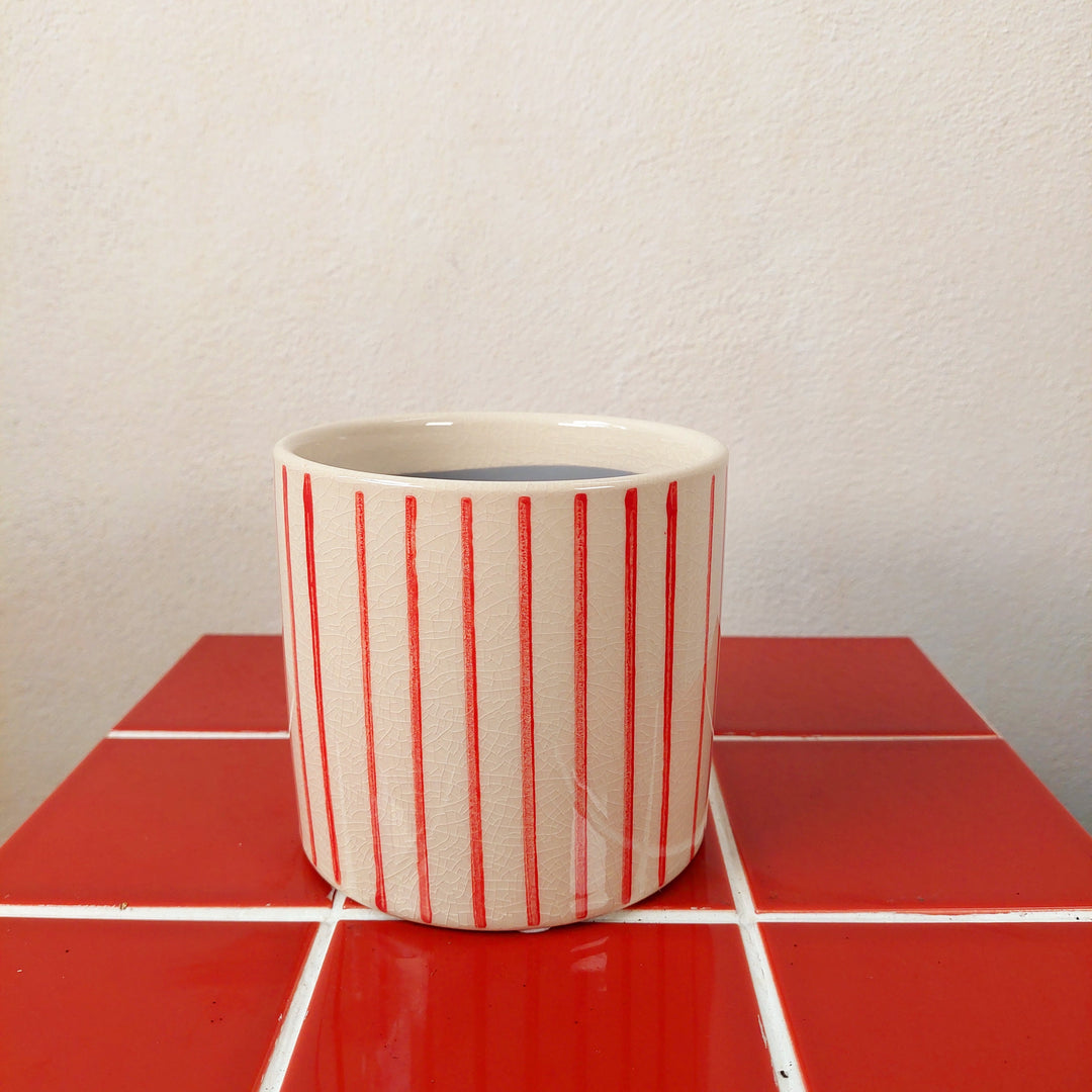 Mai Red Stripe Ceramic Pot | D11.5 × H10.5 cm