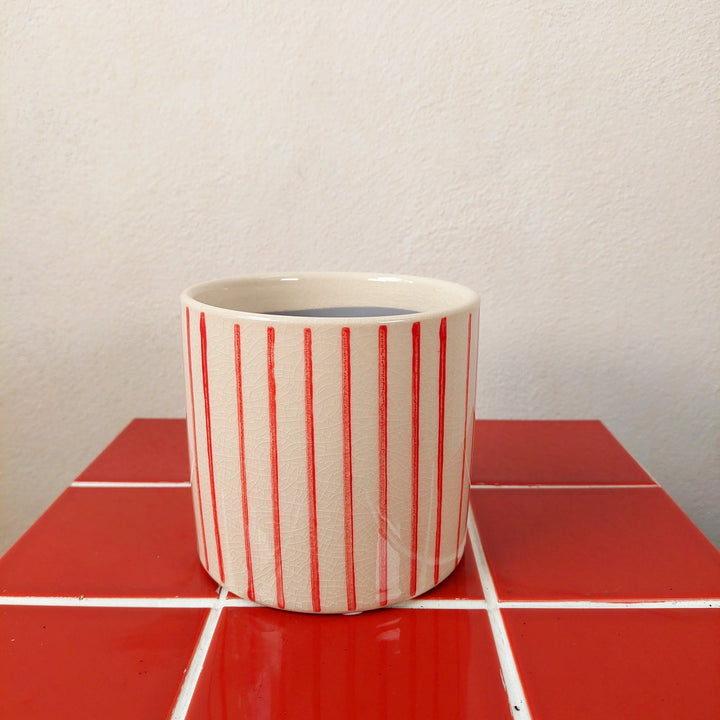 Mai Red Stripe Ceramic Pot | D11.5 × H10.5 cm