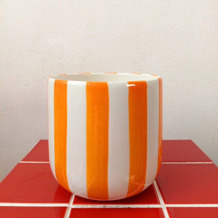 Orange and White Striped Ceramic Planter 13cm