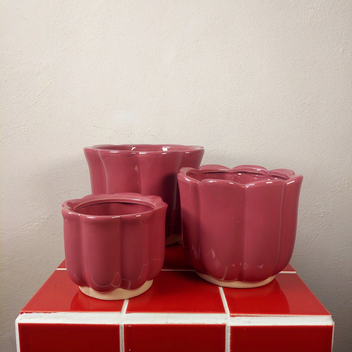 Scalloped Ceramic Plant Pot (Green or Burgundy)