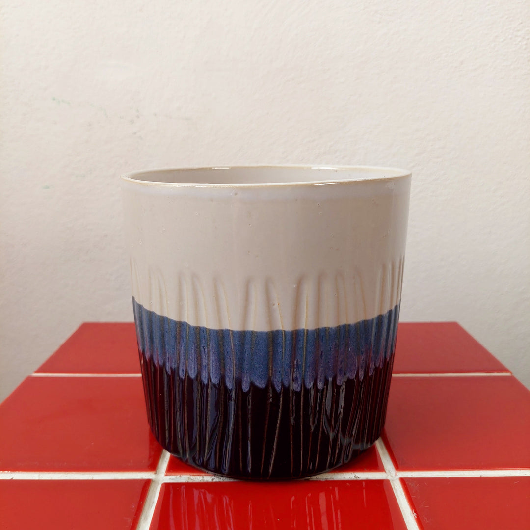 White and Blue Glaze Ceramic Plant Pot 12cm