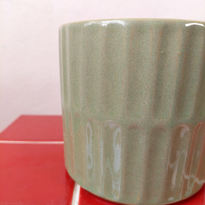 Green Embossed Glazed Pot