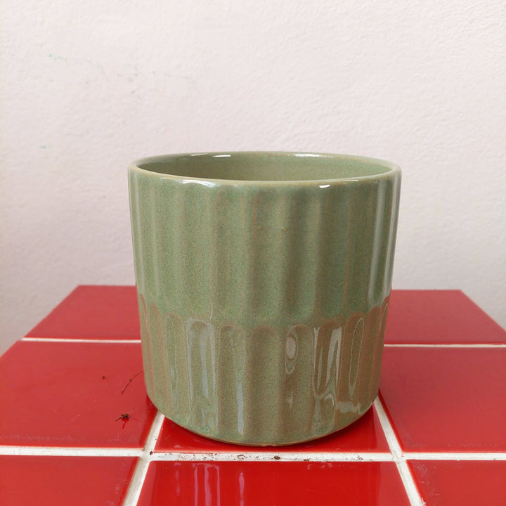 Green Embossed Glazed Pot