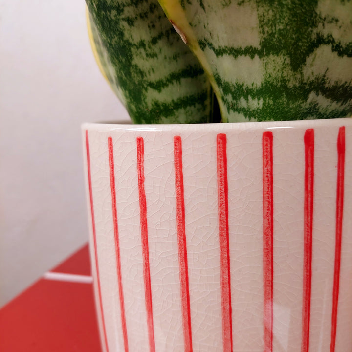 Mai Red Stripe Ceramic Pot | D11.5 × H10.5 cm