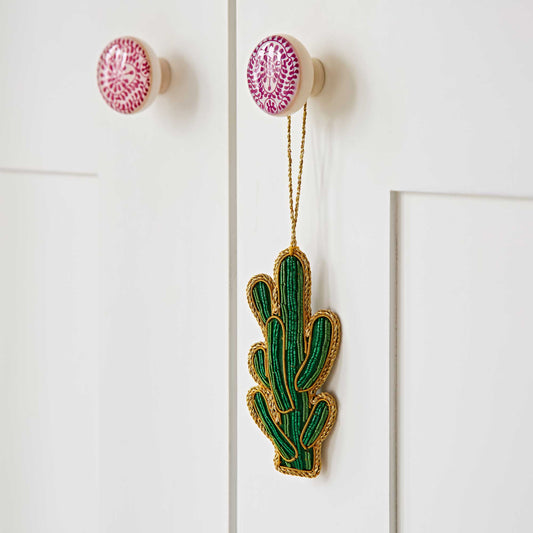 Beaded Cactus Christmas Decoration - Handmade